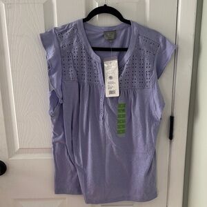 Lavender Eyelet Henley Tank Top - Sleeveless Scoop Neck